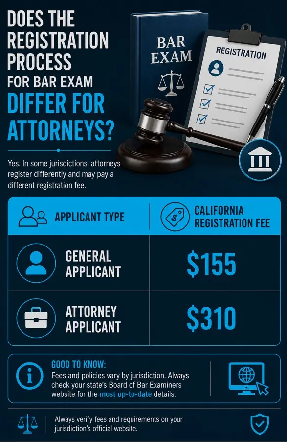 Does the Registration Process for bar exam differ for attorneys