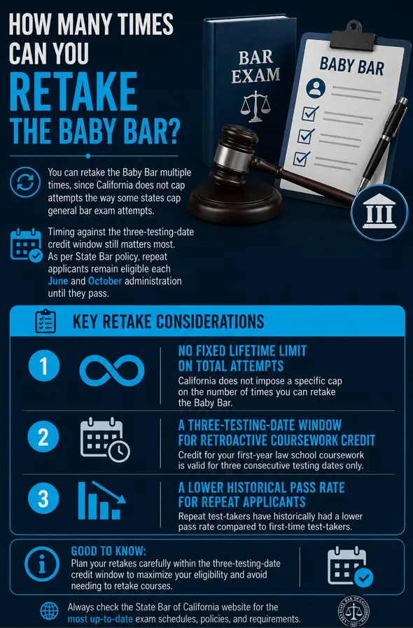 How many times can you retake the Baby Bar?