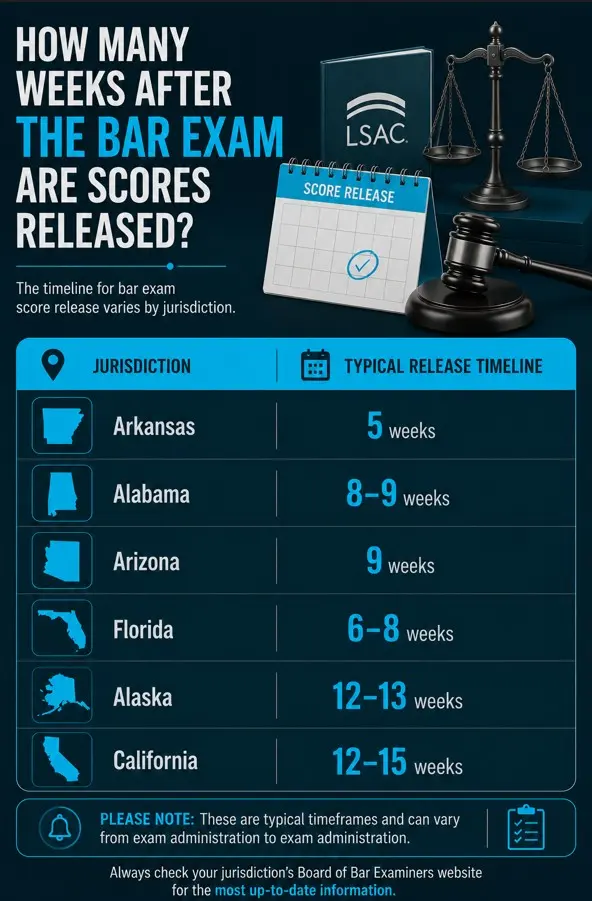 How many weeks after the bar exam are scores released?