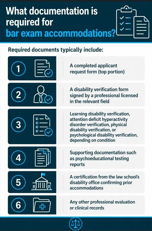 What documentation is required for bar exam accommodations