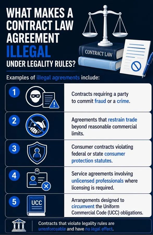 What makes a Contract Law agreement illegal under legality rules