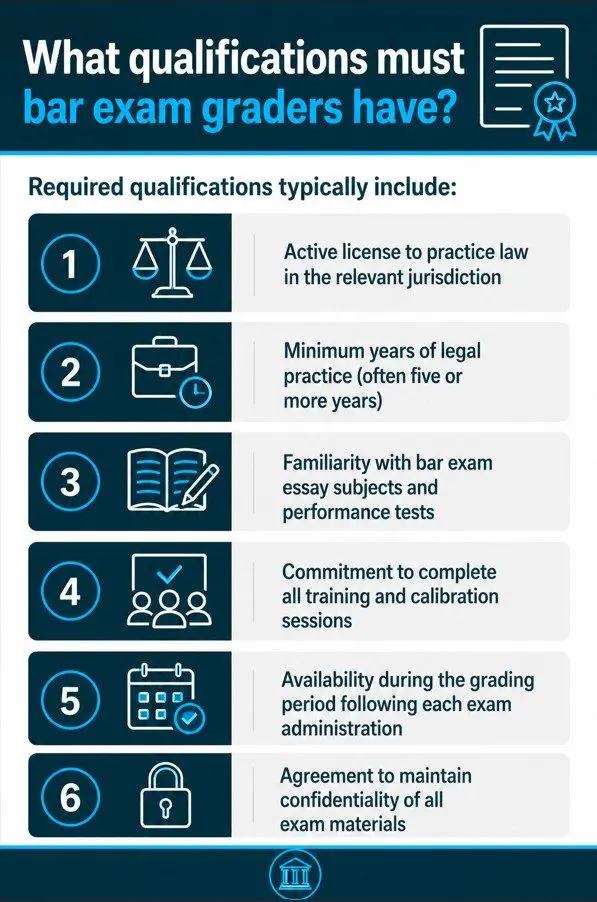 What qualifications must bar exam graders have