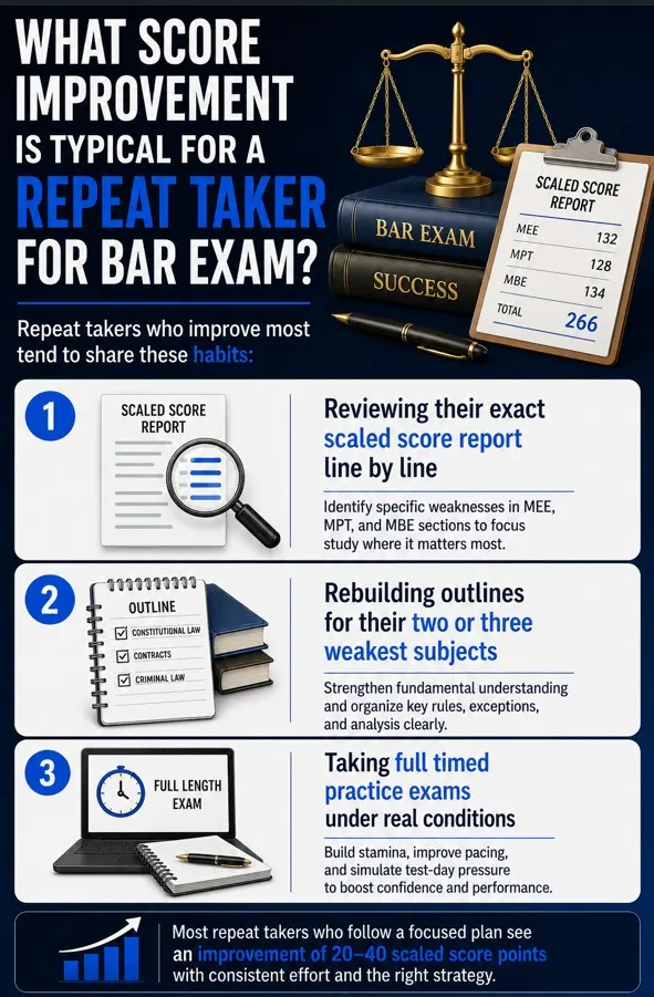 What score improvement is typical for a Repeat Taker For Bar Exam?