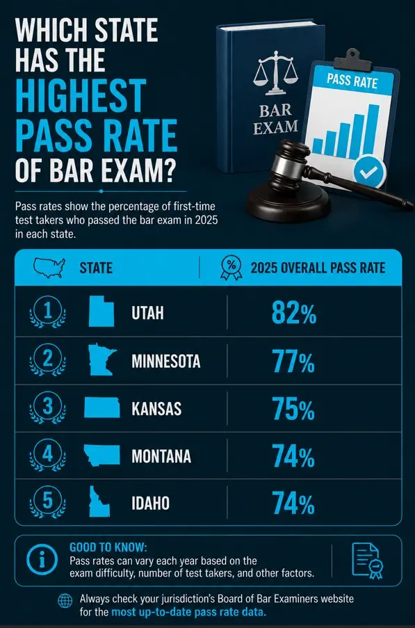 Which state has the highest Pass Rate of bar exam?