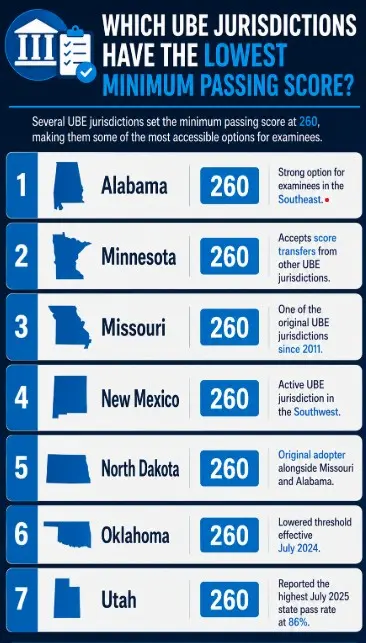 Which UBE Jurisdictions have the Lowest Minimum Passing Score?